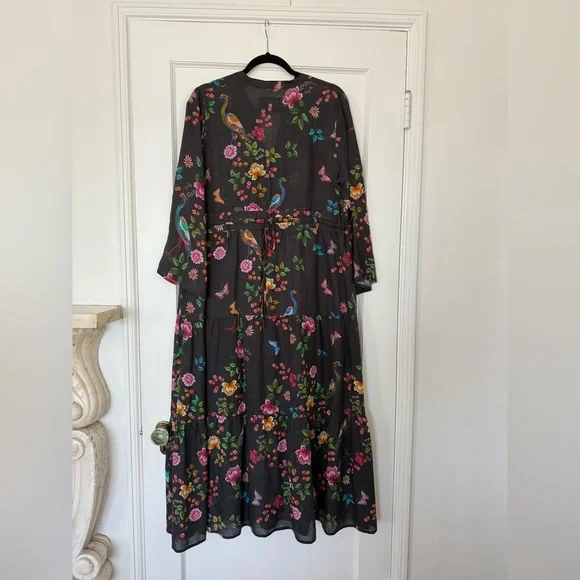 Johnny Was Black Buttoned Long Sleeve Sundress - Picture 4 of 4